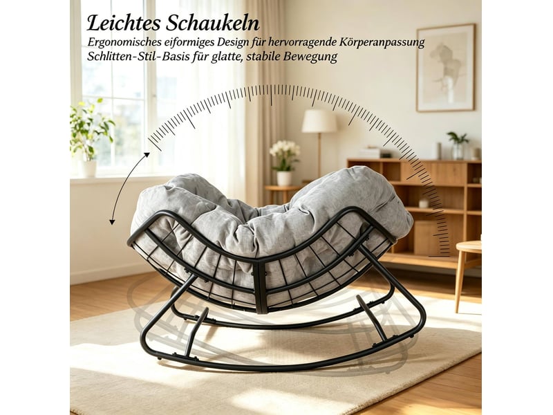 Fauteuil à bascule œuf 102,5 x 75 x 77 cm gris clair, métal et chenille, assise large pour salon - Conforama E