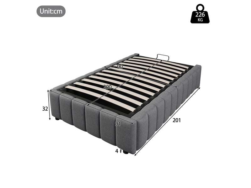  Sommier coffre enfant 90x200 cm avec rangement, mdf et lin, gris  - Conforama C
