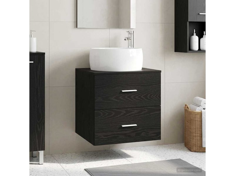  Vanité de lavabo mural, meuble de rangement chêne noir 49.5x44.5x66 cm  - Conforama B