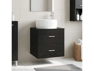 Vanité de lavabo mural, meuble de rangement chêne noir 49.5x44.5x66 cm