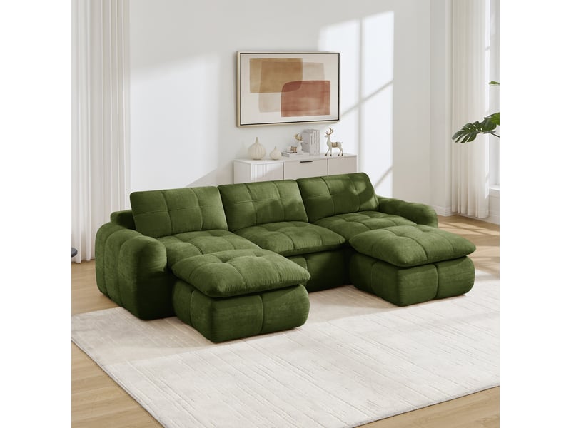  Canapé panoramique modulable 3 places en chenille vert – 264 x 160 x 68 cm Fay Lum - Conforama D