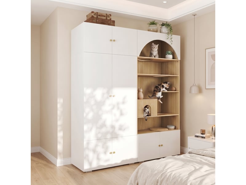 Armoire 2-en-1 blancbois 180 × 50 × 200 cm, 7 rangements, espace de repos intégré IKSETERA TRADING LTD - Conforama R