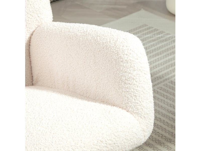 Fauteuil à bascule crème avec accoudoirs et pieds en bois, confort teddy, idéal pour salon ou chambre  - Conforama E