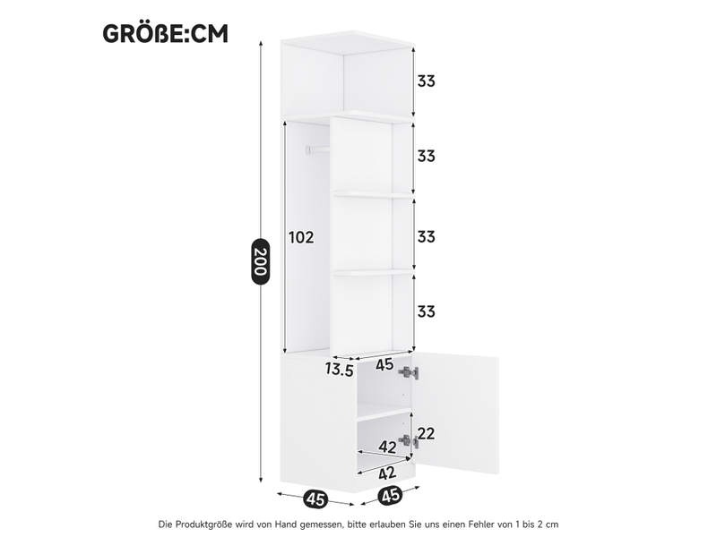  Armoire 6 portes blanche 270x45x200 cm - penderie modulable avec 4 tiroirs et 4 tringles  - Conforama E
