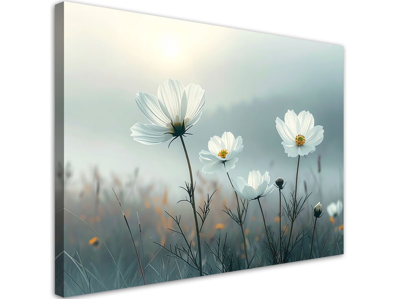 Tableau moderne, fleurs blanches sur fond noir 100x70 1312610823 - Conforama A