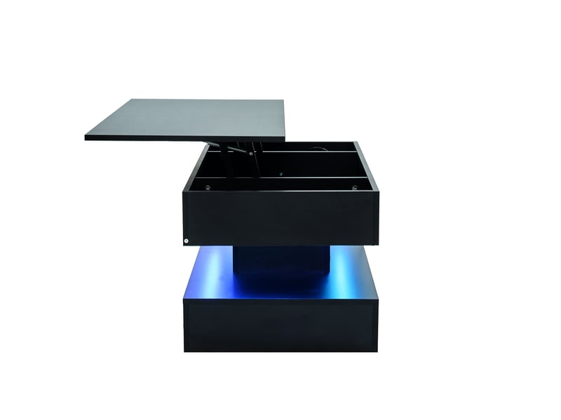 Table basse de salon 100x50x56cm avec led, espace de rangement, levage, style de design, aggloméré, noir - Conforama E
