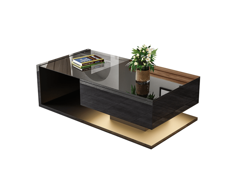  Table basse 105x55x32,5 cm avec plateau en verre trempé et led, noir brillant  - Conforama A