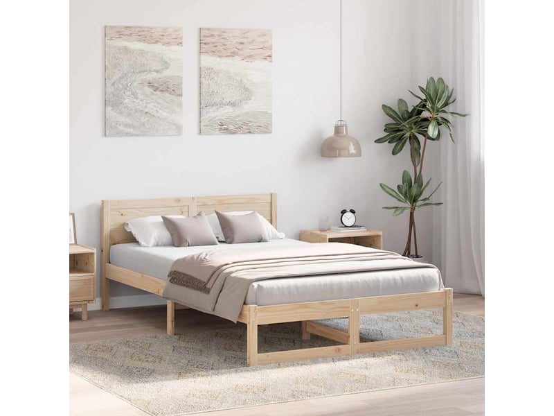  Lit double- lit adulte -  cadre de lit avec tête de lit naturel 140 x 190 cm pin massif  - Conforama B