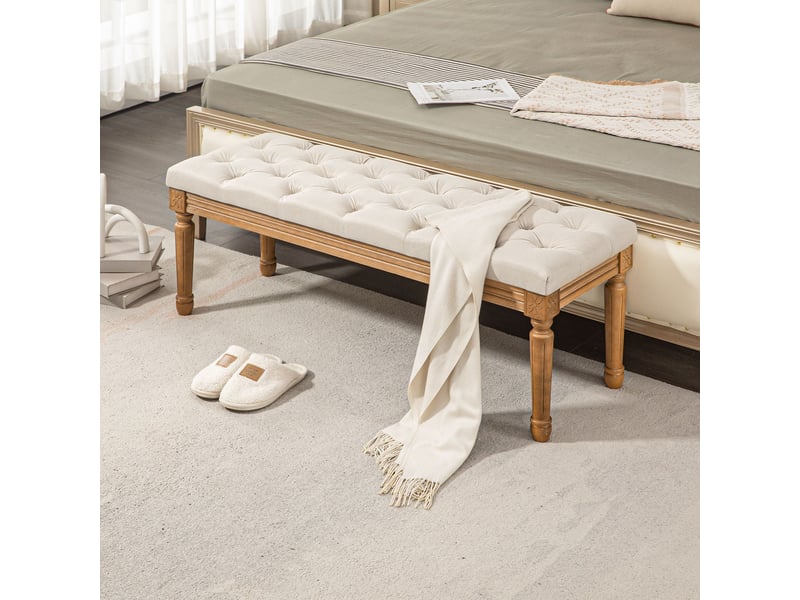  Banquette capitonnée, style vintage, 120 x 41 x 48 cm, blanc crème  - Conforama C