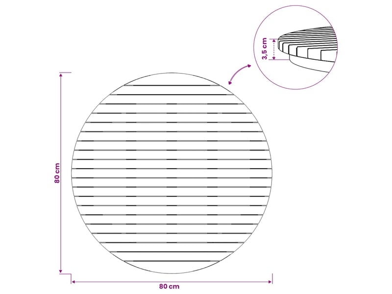 Vidaxl plateau de table ø 80 x 3,5 rond bois de teck massif naturel - Conforama C