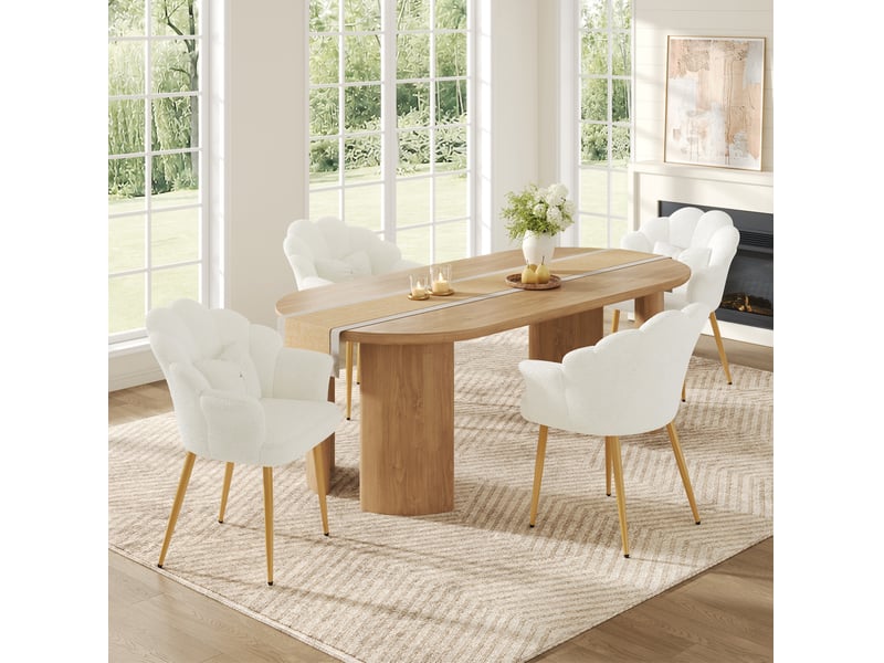  Lot de 4 chaises de salle à manger 64 x 65,5 x 85 cm blanches en tissu peluche, avec accoudoirs  - Conforama D