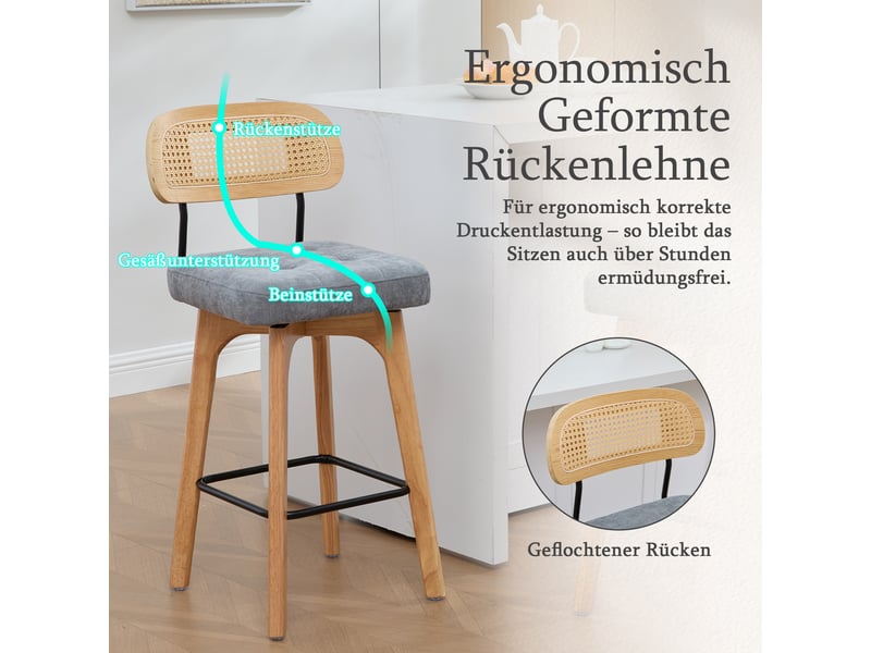  Fauteuil de salon - ensemble de 2 tabourets de bar pivotants à 360°, tabourets de bar de cuisine et de petit-déjeuner, gris  - Conforama C