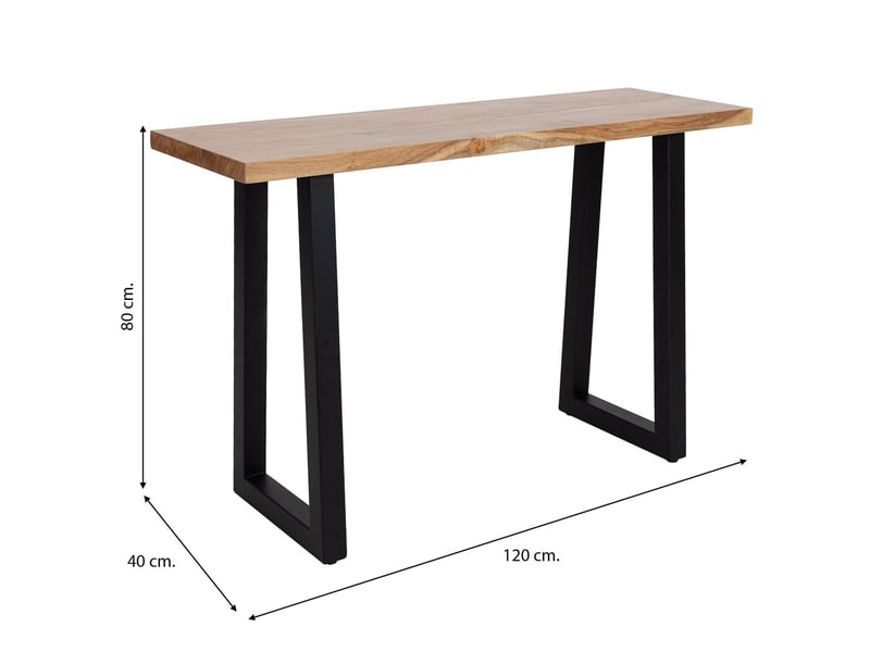  Console d'entrée en bois d'acacia marron avec pieds en fer 120x40x80h cm  - Conforama C