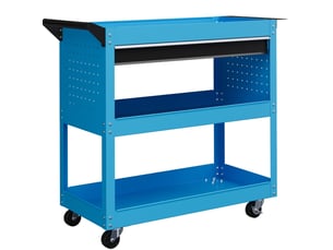 Servante à outils 82 x 35 x 76 cm bleue en métal, 3 niveaux, tiroir et 4 roulettes avec freins