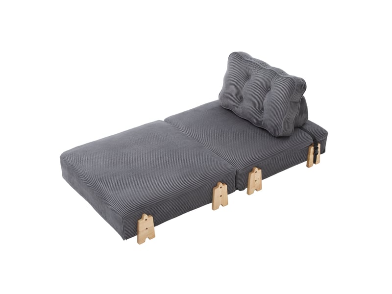  Fauteuil convertible en lit modenvie en velours côtelé gris foncé, style scandinave, 90 x 86 x 84 cm, couchage 90 x 170 cm  - Conforama A