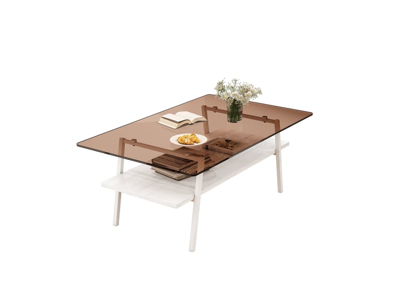  Table basse rectangulaire 98 x 58 cm en verre trempé, mdf, marron et blanc  - Conforama A