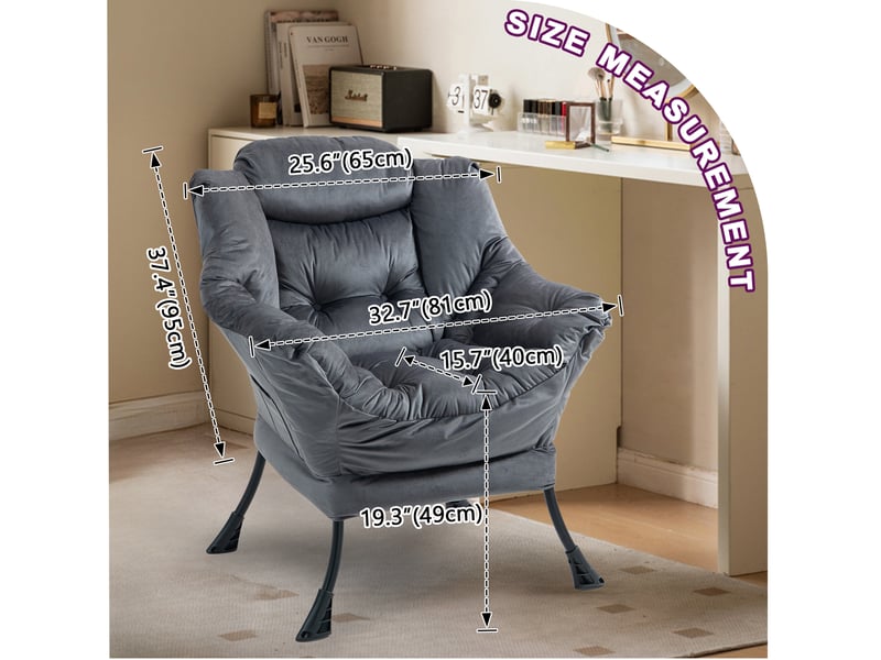  Fauteuil de relaxation 75x80x85 cm avec structure en métal et poche latérale métal gris foncé  - Conforama D