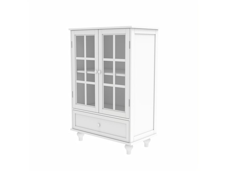 Buffet haut 2 portes vitrées avec tiroir 71x38x93 cm mdf blanc  - Conforama R