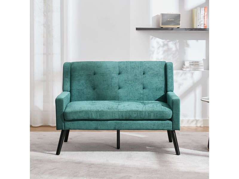  Banquette,119x75x88 cm,2 places capitonnée,lin,vert rétro  - Conforama B
