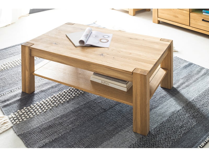  Table basse avec étagère coloris chêne massif huilé - longueur 115 × largeur 65 × hauteur 46 cm  - Conforama C
