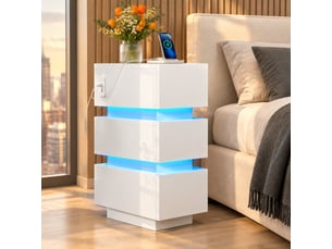 Lot de 2 tables de chevet blanches étroites avec led, usb et type-c, 3 tiroirs, 20 x 40 x 59,5 cm pratiques