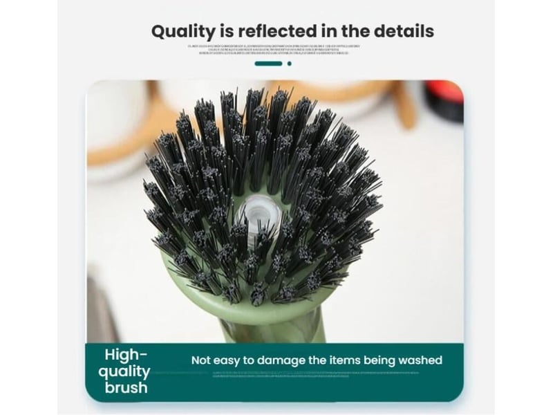  Brosse de nettoyage avec distributeur de savon, nettoyage puissant, convient pour les casseroles, les éviers, etc. Poils longs, verte  - Conforama E