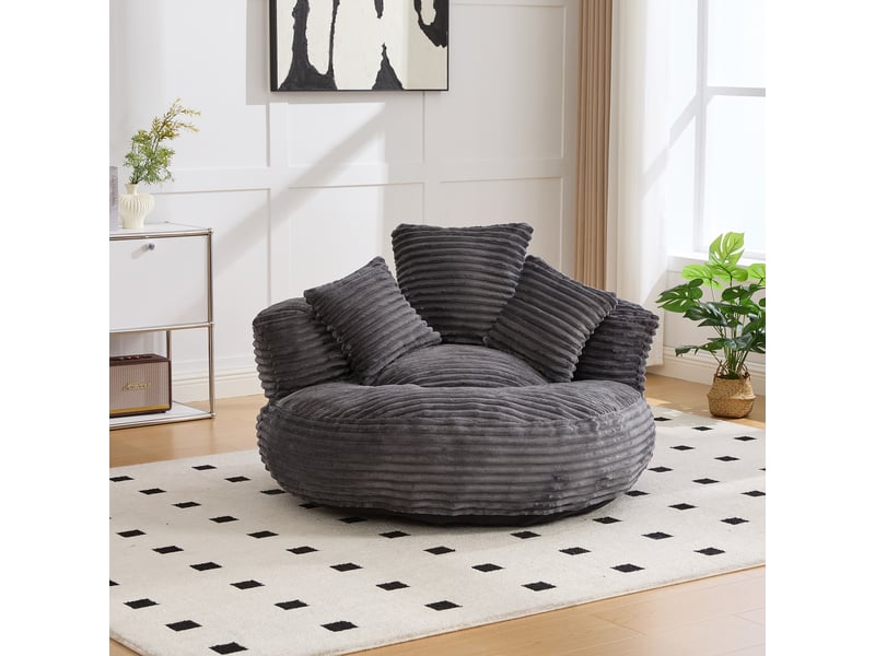  Fauteuil de salon, fauteuil confortable : avec pouf, gris foncé, en velours tricoté  - Conforama W
