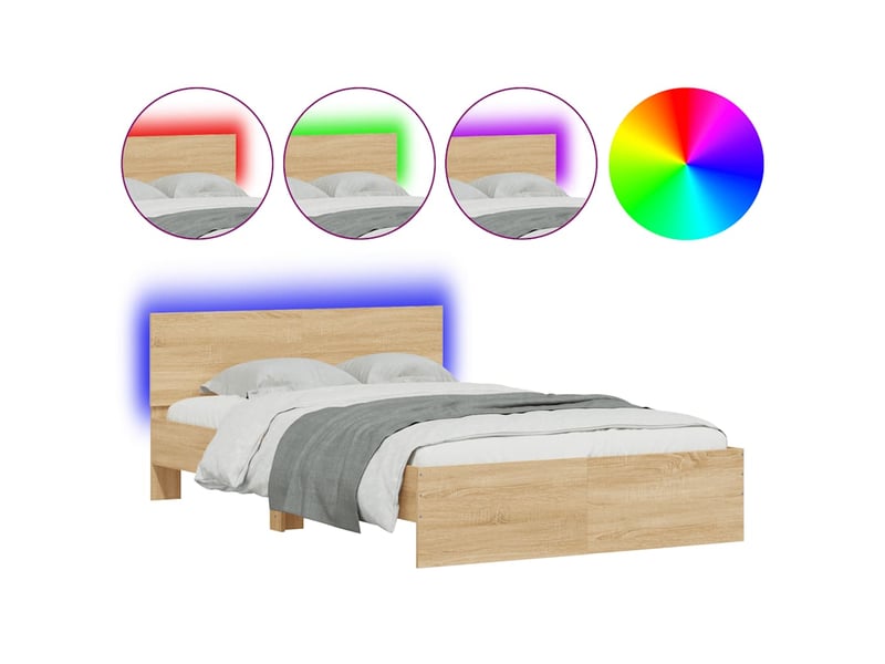  Lit double- lit adulte -  cadre de lit avec tête de lit et led chêne sonoma 120x190 cm  - Conforama A