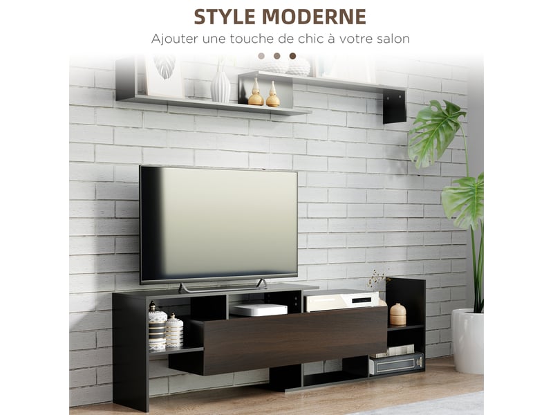  Ensemble meuble tv avec banc et étagère murale noir - style contemporain 153,6l cm  - Conforama D