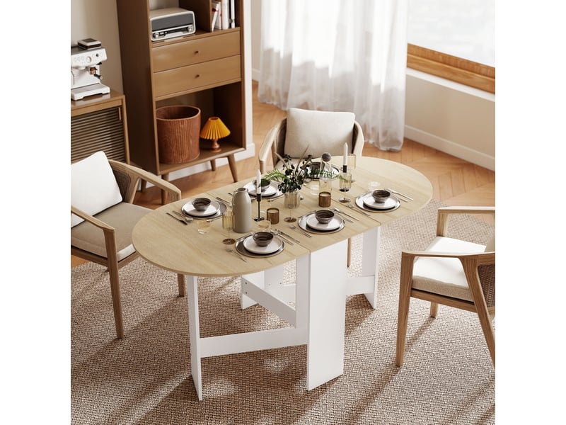 Table de cuisine pliante ovale à abattants, style moderne, 163 x 80 x 75 cm, couleur naturelle  - Conforama D