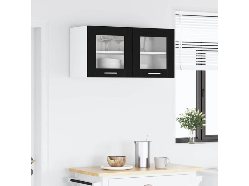 Meuble de rangement cuisine, armoire suspendue chêne noir et blanc 80x31x40cm - Conforama D