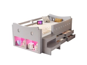 Lit avec rangement 90x200 cm <strong>MODENUIT </strong>  <strong></strong> coloris gris