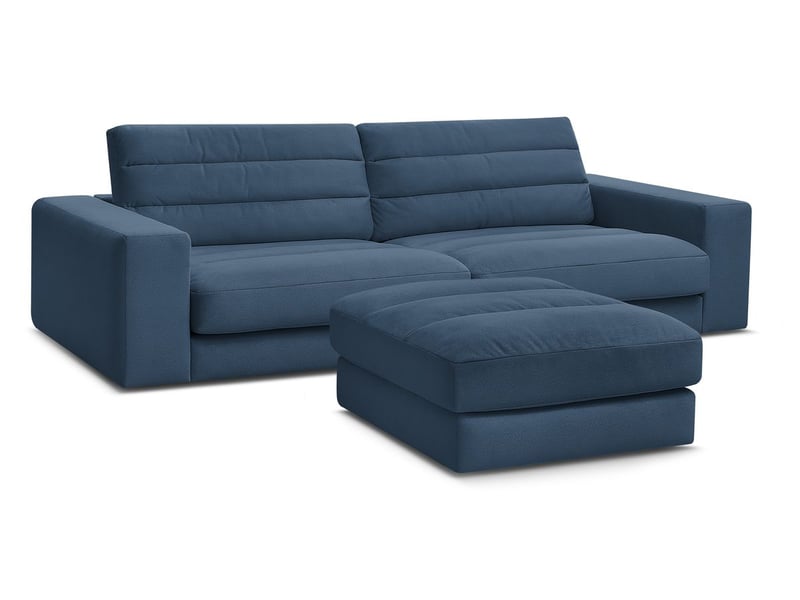  Bobochic canapé droit fixe 3 places sierra velours avec pouf bleu foncé SIERRA - Conforama A