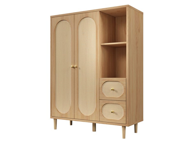 Armoire 120x44x161 cm bois couleur chêne, 2 portes, 2 tiroirs - Conforama D