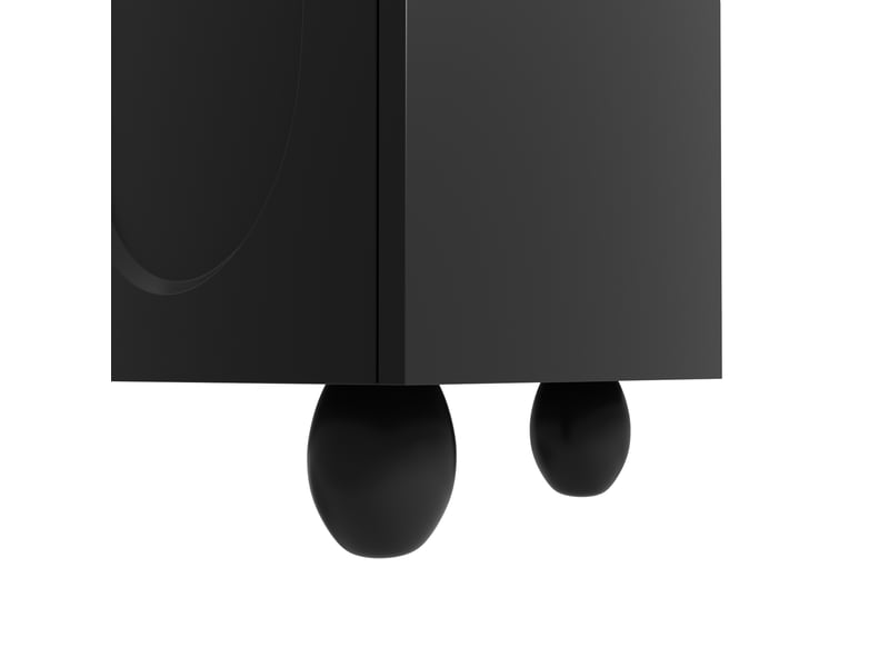  Meuble tv 180x40x42 cm avec 2 tiroirs, 4 portes et pieds en bois, design unique, meuble de salon, aggloméré, noir  - Conforama E