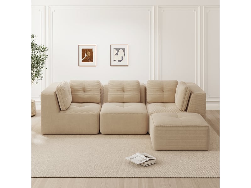  Canapé d’angle modulable 3 places velours côtelé beige – 297 x 177 x 69 cm Fay Lum - Conforama B