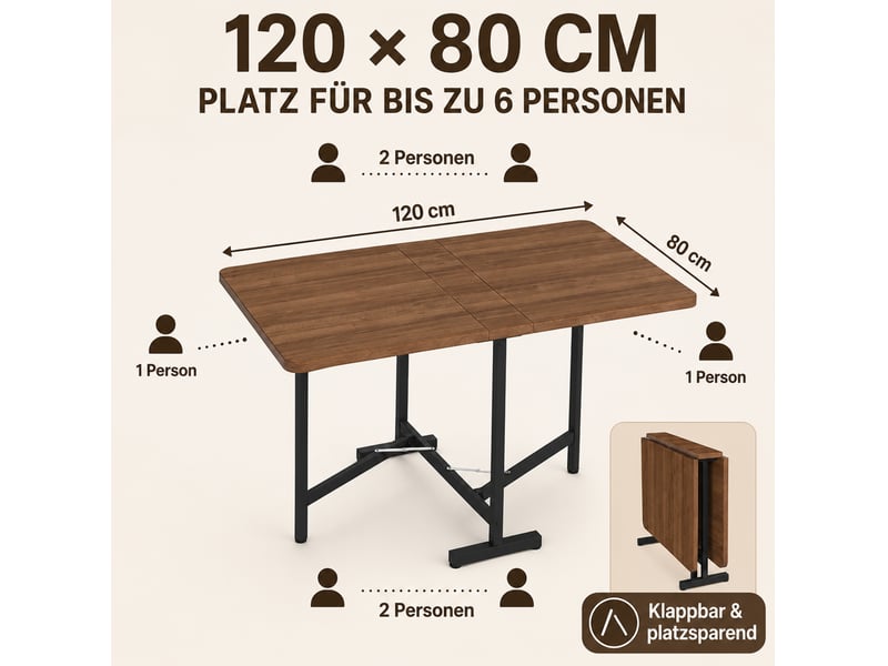  Table à manger extensible 120x80 cm pliable mdf noyer  - Conforama E
