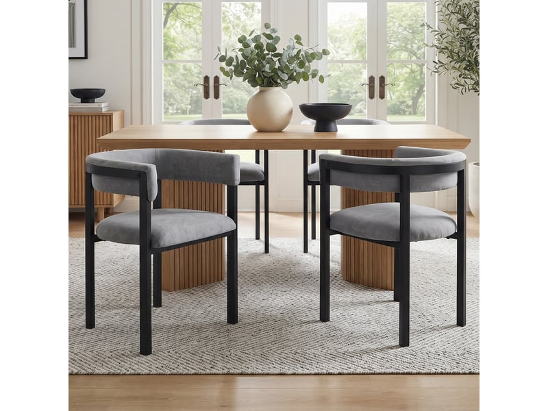  Lot de 2 chaises de salle à manger,61x50x76 cm,chenille,gris  - Conforama B