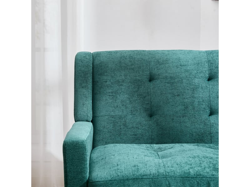  Banquette 2 places vert rétro, lin, pieds bois massif antidérapants, mousse haute densité, capitonnée, salonchambrebureau  - Conforama D