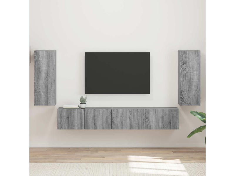  Ensemble meuble tv - banc tv - meuble de rangement 4 pcs gris sonoma bois d'ingénierie  - Conforama B