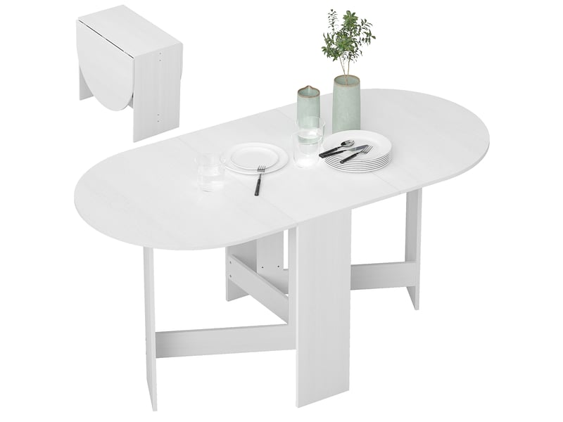  Table de cuisine pliante à abattants, table ovale multifonctionnelle de style moderne, 163 x 80 x 75 cm, blanche  - Conforama A