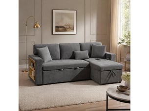 Canapé d'angle réversible convertible <strong>MODENVIE</strong> <strong></strong> 4 places Tissu gris avec coffre de rangement