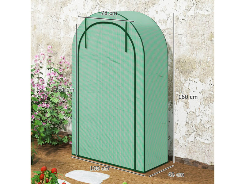  Mini serre à 4 niveaux avec bâche en plastique, portable, porte enroulable, 100 x 45 x 160 cm, verte  - Conforama E
