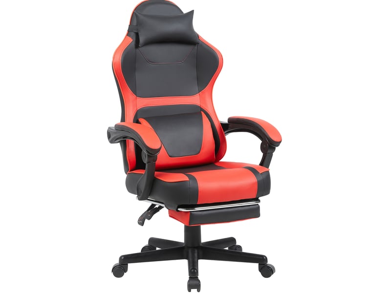  Chaise gaming ergonomique 61 x 54 cm – noir et rouge – repose-pieds rétractable et soutien lombaire réglable  - Conforama A