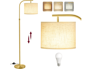 Lampadaire arc hauteur réglable 150 x 30 x 30 cm design moderne ambiance cosy en acier doré clair 12_0012299