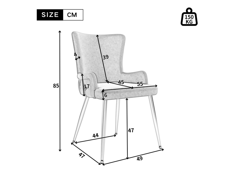  Lot de 4 chaises de salle à manger en velours beige avec pieds en métal couleur or  - Conforama E