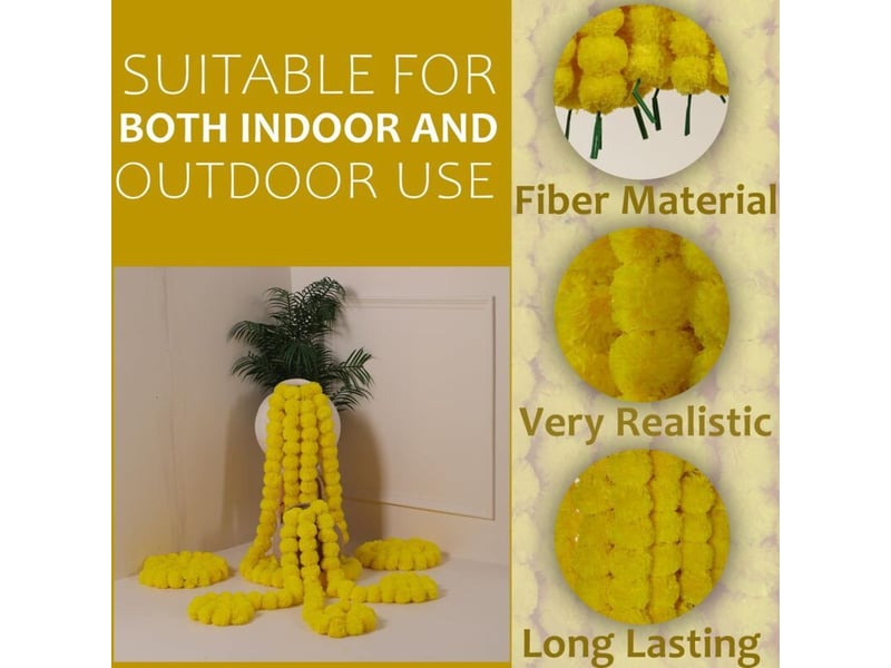 Guirlande de soucis artificielle de 5 pièces (1,4 m) pour halloween, diwali, pooja, mariage, cheminée, noël et décoration automnale - jaune - Conforama C