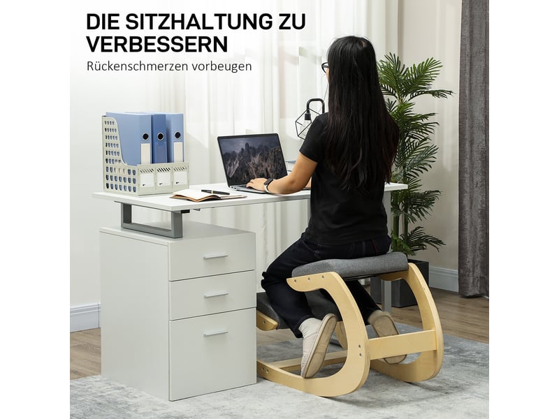  Tabouret ergonomique à genoux,54,5x85x54 cm,structure en bois,gris  - Conforama D