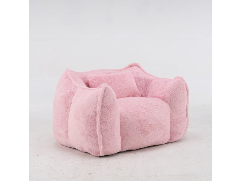  Fauteuil poire 123x97x73 cm avec coussin en fausse fourrure rose  - Conforama A