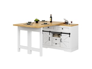 Îlot de cuisine avec table pivotante extensible en mdf blanc et chêne 120-197x40x72 cm
